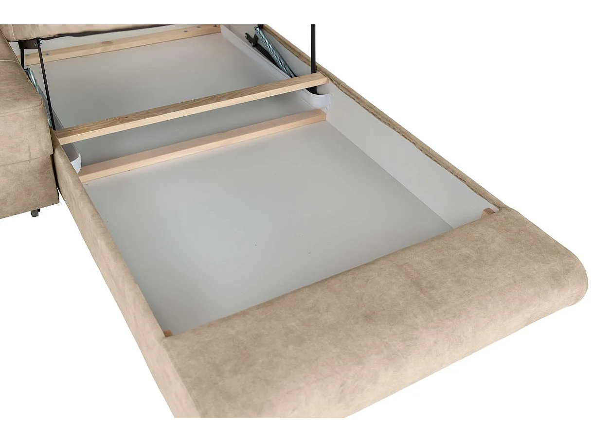 Canapé panoramique 6 places FLAVIO convertible avec 2 coffres en tissu - Beige