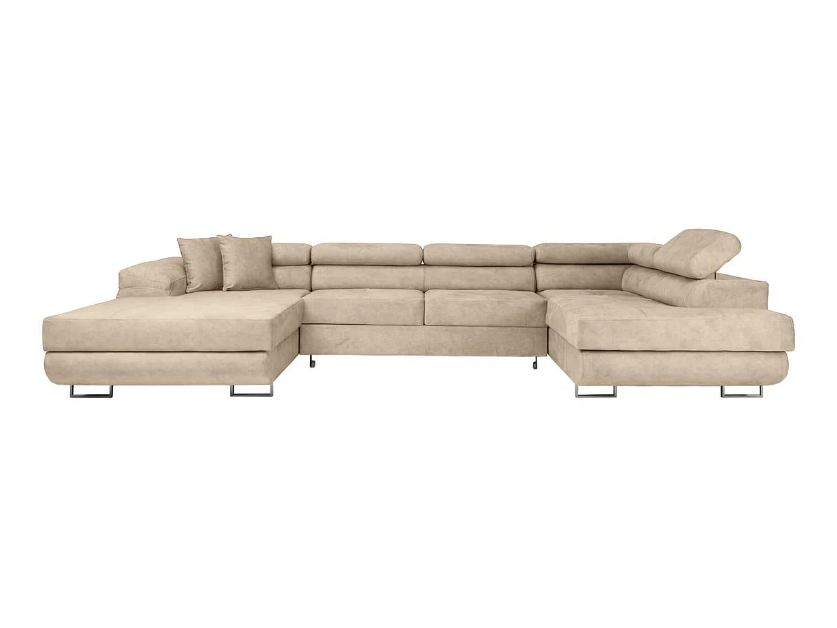 Canapé panoramique 6 places FLAVIO convertible avec 2 coffres en tissu - Beige