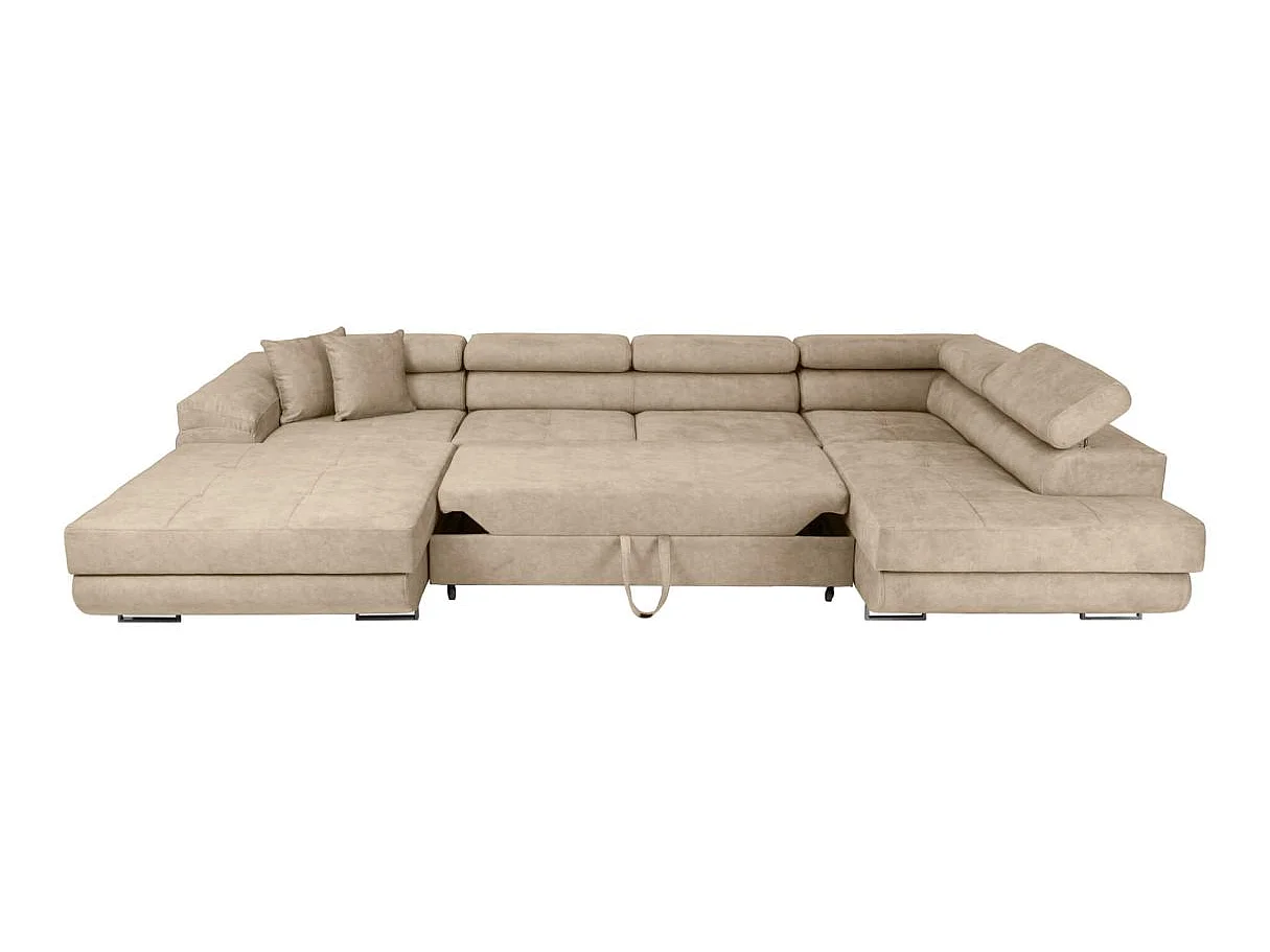 Canapé panoramique 6 places FLAVIO convertible avec 2 coffres en tissu - Beige