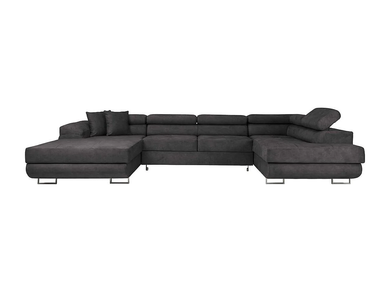 Canapé panoramique 6 places FLAVIO convertible avec 2 coffres en tissu - Gris anthracite