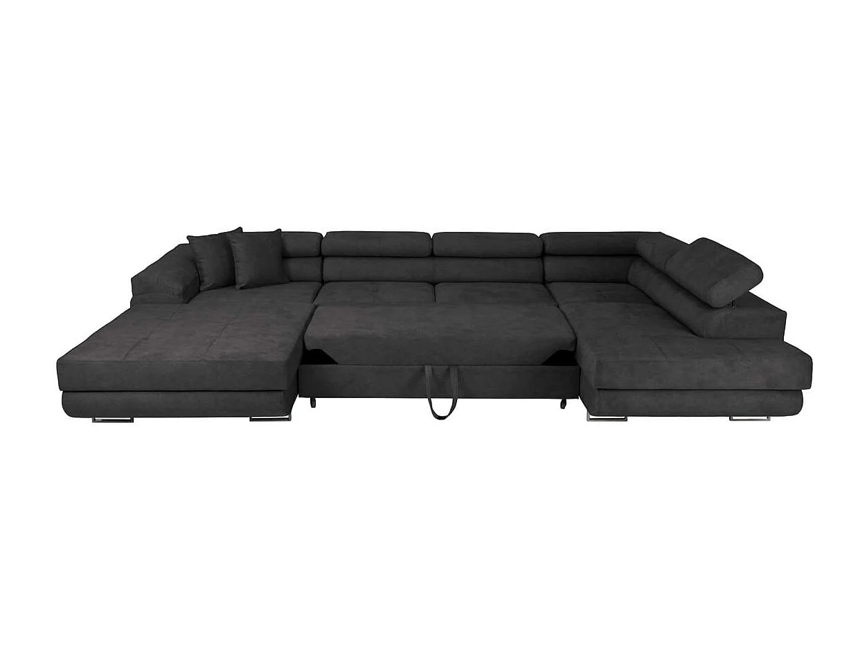 Canapé panoramique 6 places FLAVIO convertible avec 2 coffres en tissu - Gris anthracite