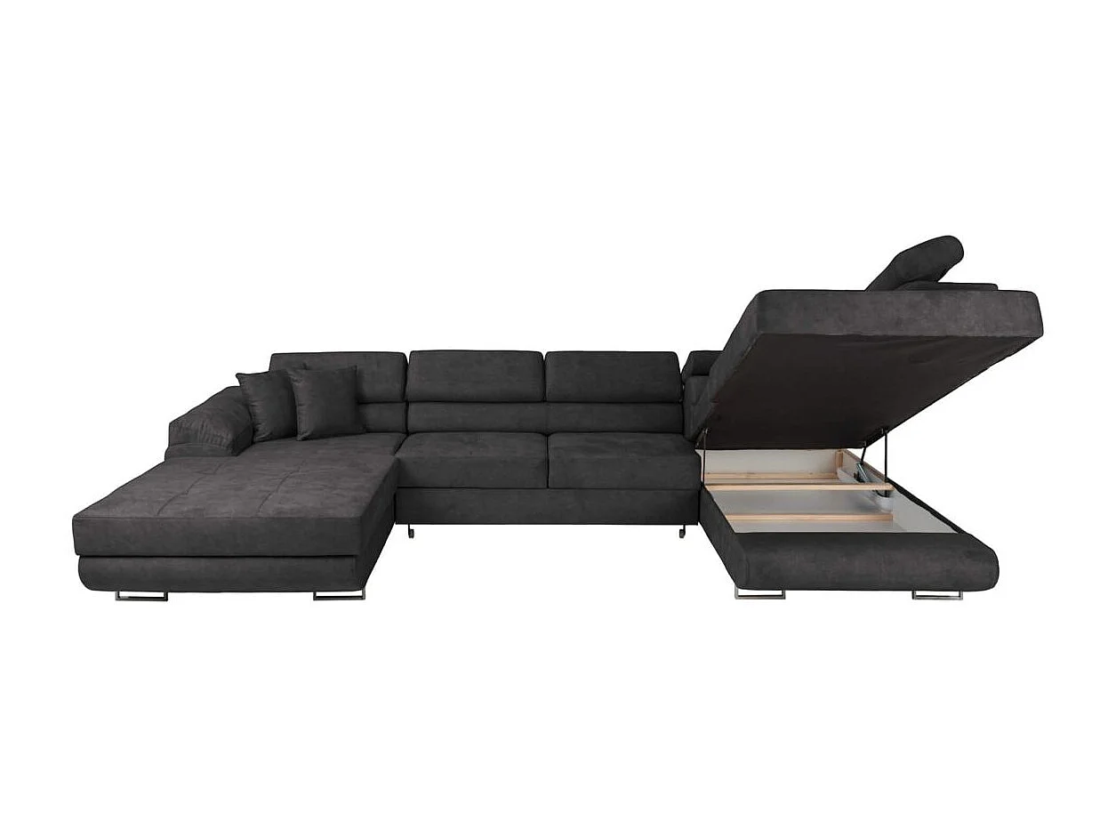 Canapé panoramique 6 places FLAVIO convertible avec 2 coffres en tissu - Gris anthracite
