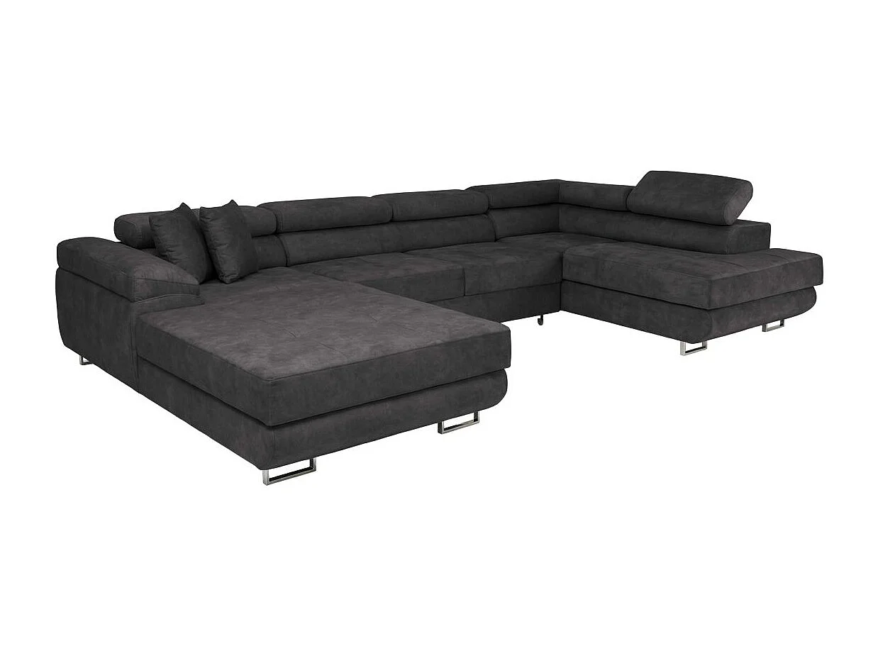 Canapé panoramique 6 places FLAVIO convertible avec 2 coffres en tissu - Gris anthracite