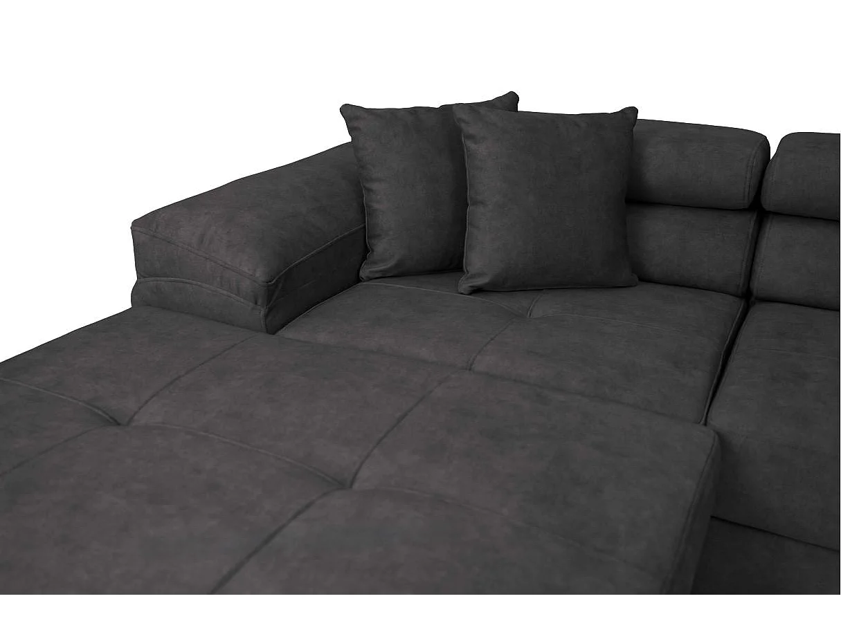 Canapé panoramique 6 places FLAVIO convertible avec 2 coffres en tissu - Gris anthracite