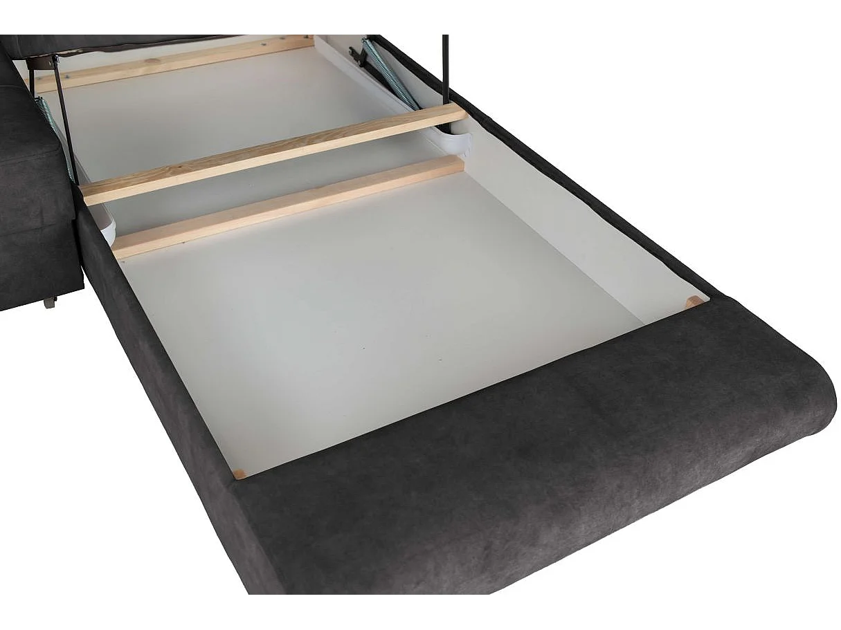 Canapé panoramique 6 places FLAVIO convertible avec 2 coffres en tissu - Gris anthracite