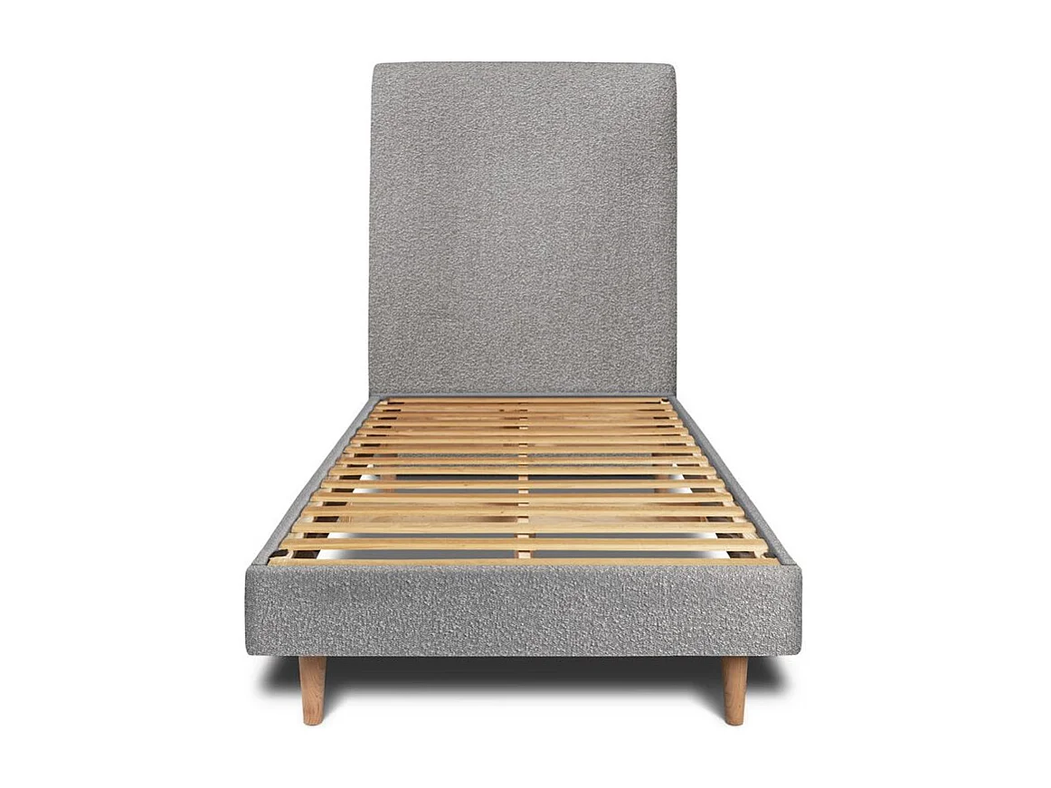 Lit 90x200cm avec tête de lit tapissier bouclette et sommier kit Gris - Hauteur totale : 29cm