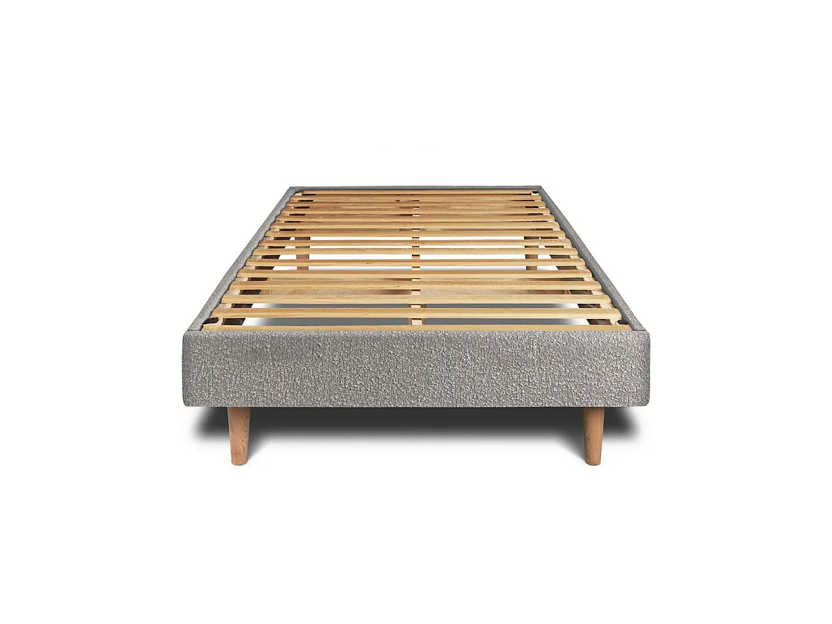 Lit 90x200cm avec tête de lit tapissier bouclette et sommier kit Gris - Hauteur totale : 29cm