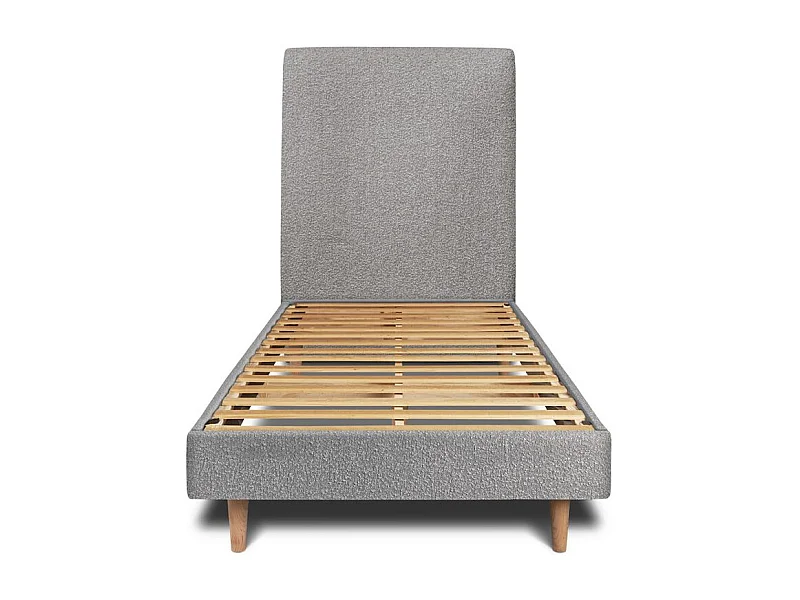 Lit 90x200cm avec tête de lit tapissier bouclette et sommier kit Gris - Hauteur totale : 29cm