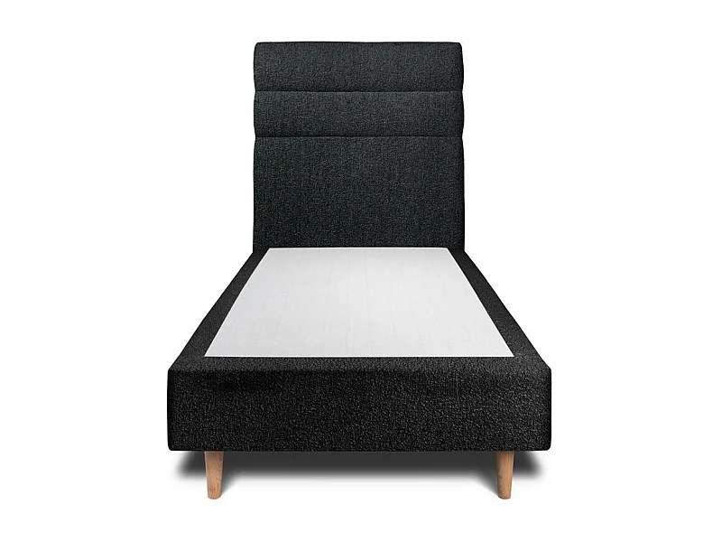 Lit 90x190cm avec tête de lit lignes bouclette et sommier tapissier Noir - Hauteur totale : 35cm