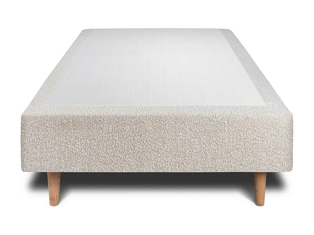 Lit 90x190cm avec tête de lit lignes bouclette et sommier tapissier beige - Hauteur totale : 35cm