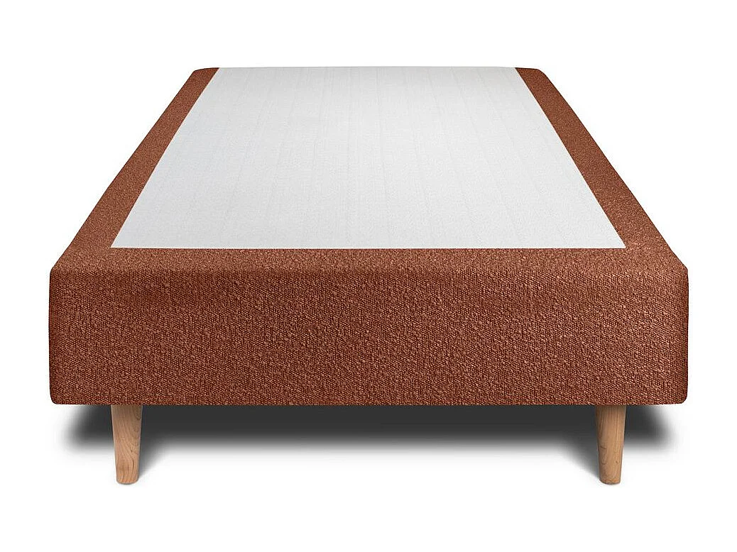 Lit 90x200cm avec tête de lit capitonnée bouclette et sommier tapissier terracotta - Hauteur totale : 35cm