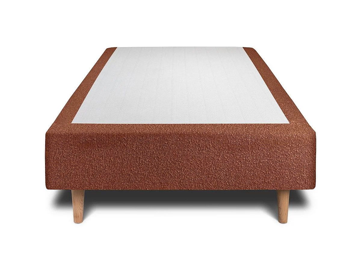 Lit 90x200cm avec tête de lit capitonnée bouclette et sommier tapissier terracotta - Hauteur totale : 35cm