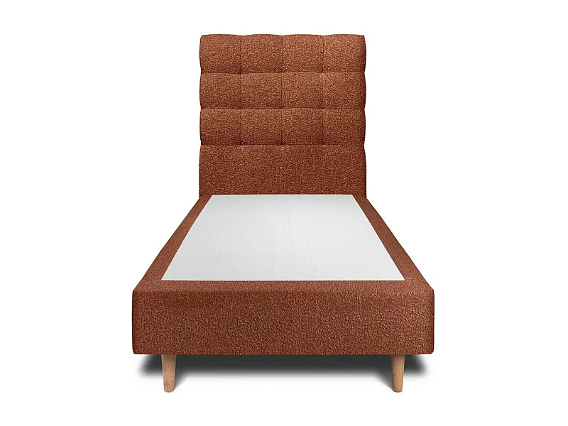 Lit 90x200cm avec tête de lit capitonnée bouclette et sommier tapissier terracotta - Hauteur totale : 35cm