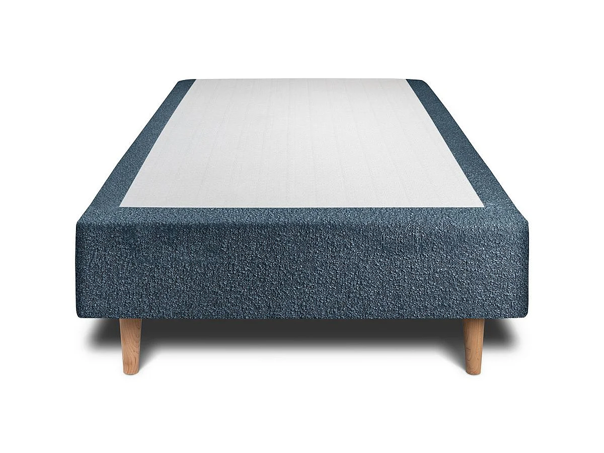 Lit 90x200cm avec tête de lit capitonnée bouclette et sommier tapissier Bleu - Hauteur totale : 35cm