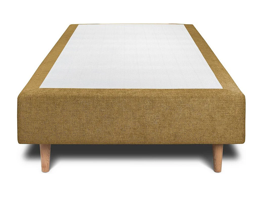 Lit 90x200cm avec tête de lit tapissier tissu et sommier tapissier jaune - Hauteur totale : 35cm