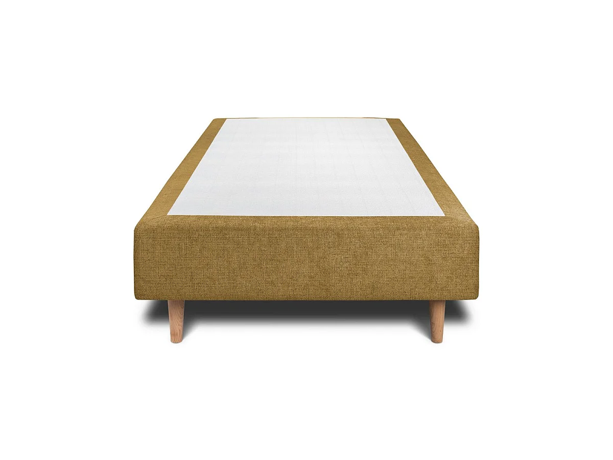 Lit 90x200cm avec tête de lit tapissier tissu et sommier tapissier jaune - Hauteur totale : 35cm