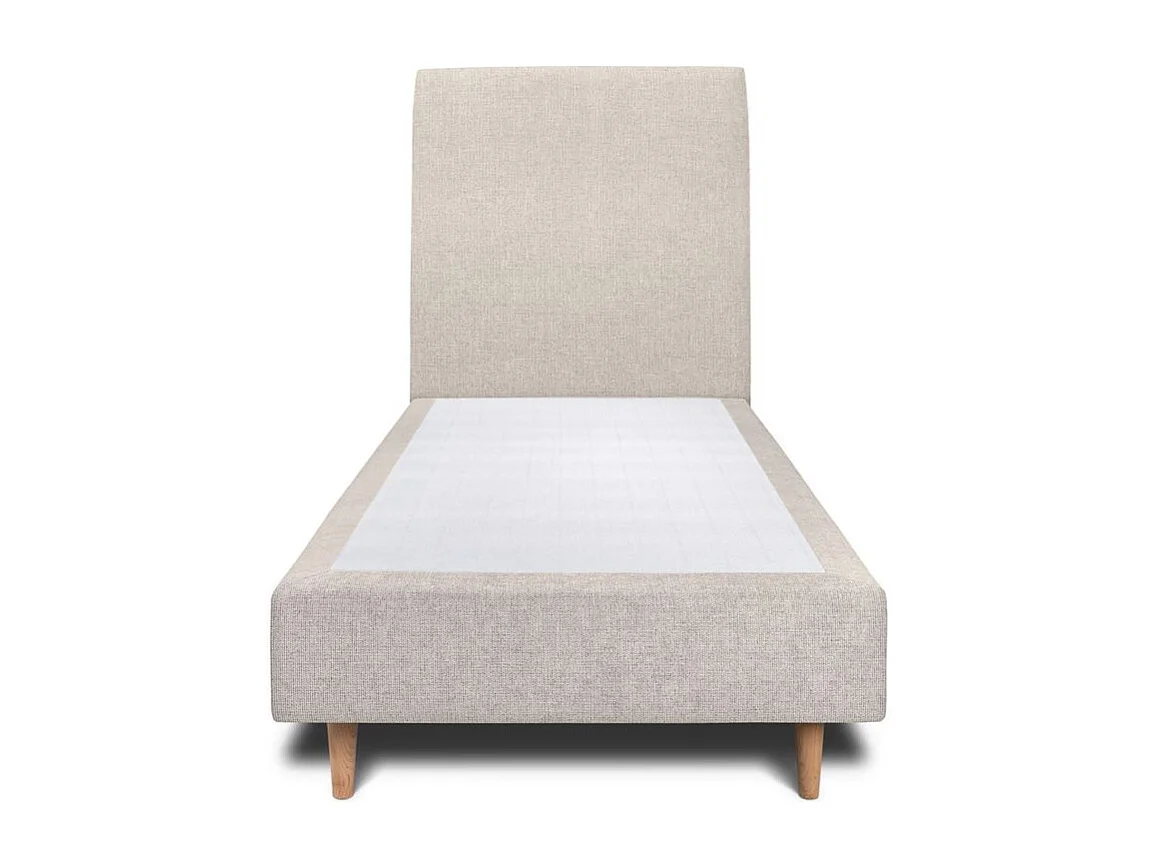 Lit 90x200cm avec tête de lit tapissier tissu et sommier tapissier Beige clair - Hauteur totale : 35cm