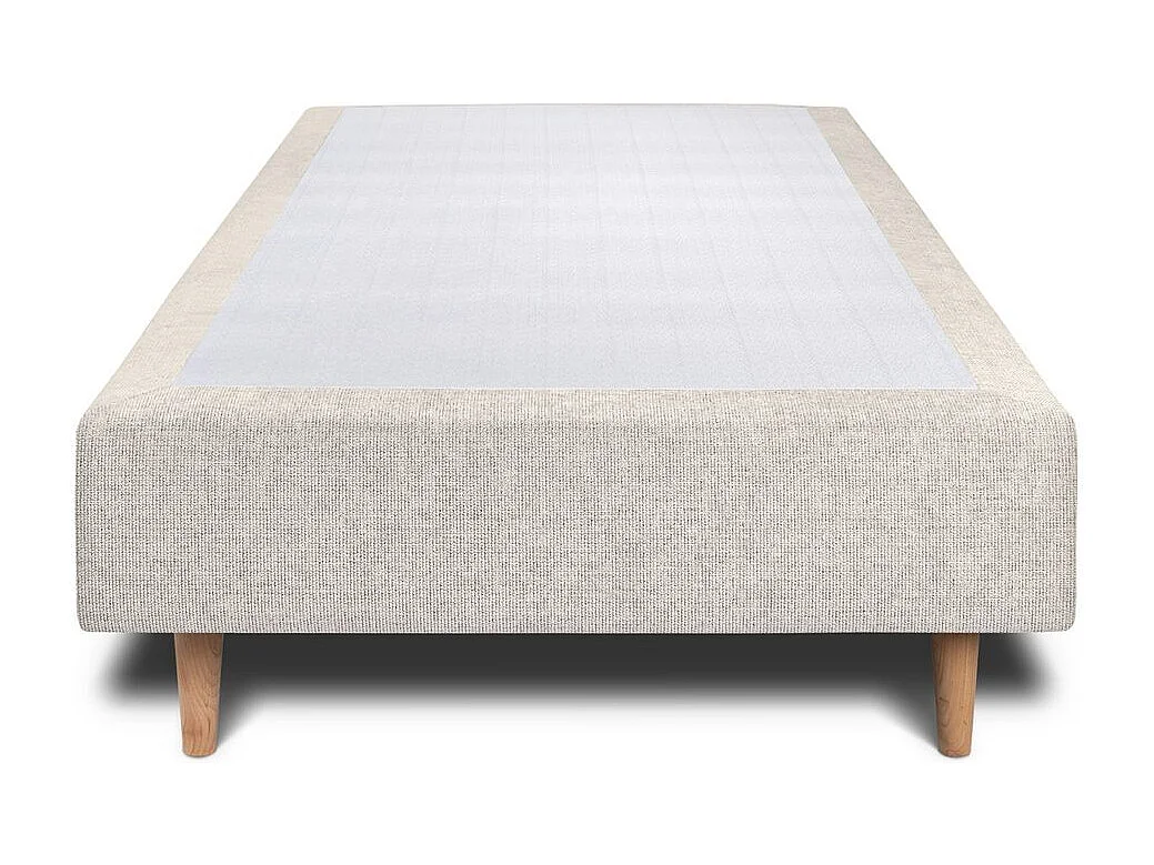 Lit 90x200cm avec tête de lit tapissier tissu et sommier tapissier Beige clair - Hauteur totale : 35cm