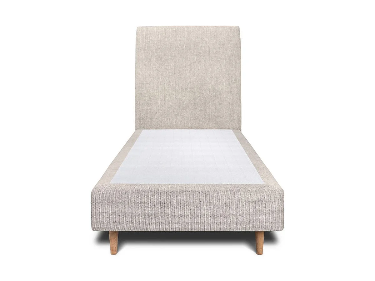 Lit 90x200cm avec tête de lit tapissier tissu et sommier tapissier Beige clair - Hauteur totale : 35cm