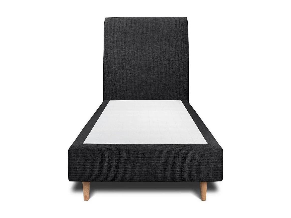 Lit 90x200cm avec tête de lit tapissier tissu et sommier tapissier Noir - Hauteur totale : 35cm