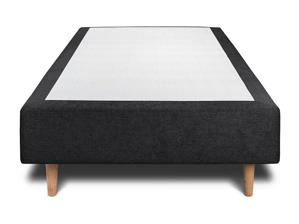 Lit 90x200cm avec tête de lit tapissier tissu et sommier tapissier Noir - Hauteur totale : 35cm