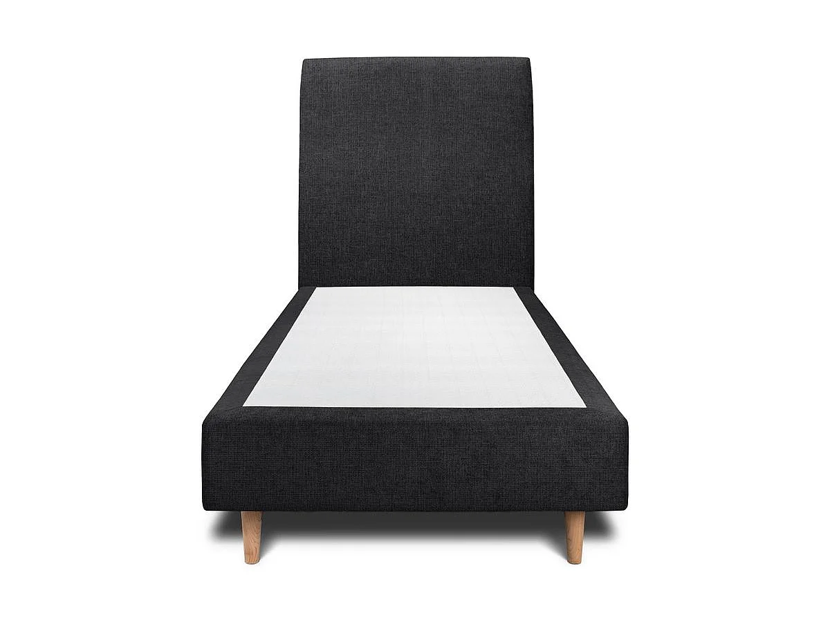 Lit 90x200cm avec tête de lit tapissier tissu et sommier tapissier Noir - Hauteur totale : 35cm