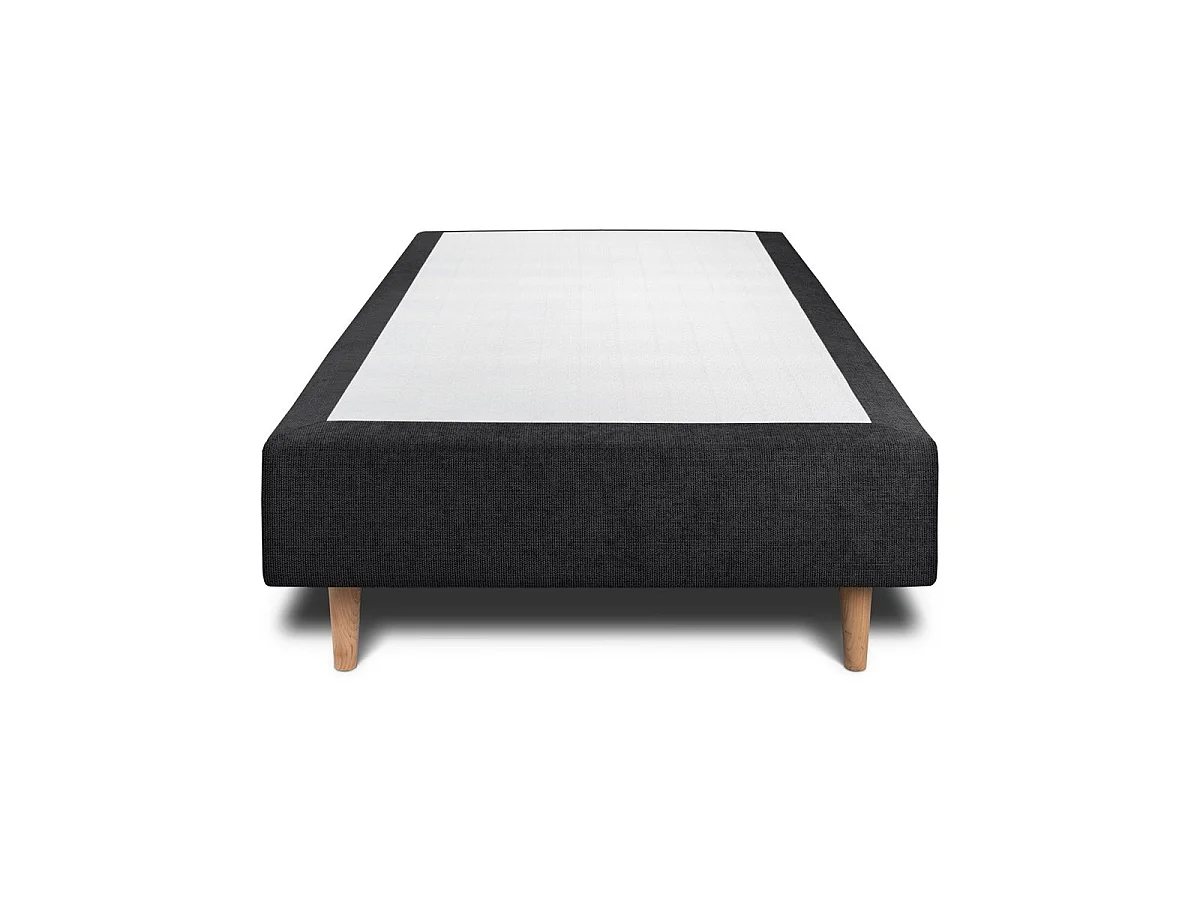 Lit 90x200cm avec tête de lit tapissier tissu et sommier tapissier Noir - Hauteur totale : 35cm