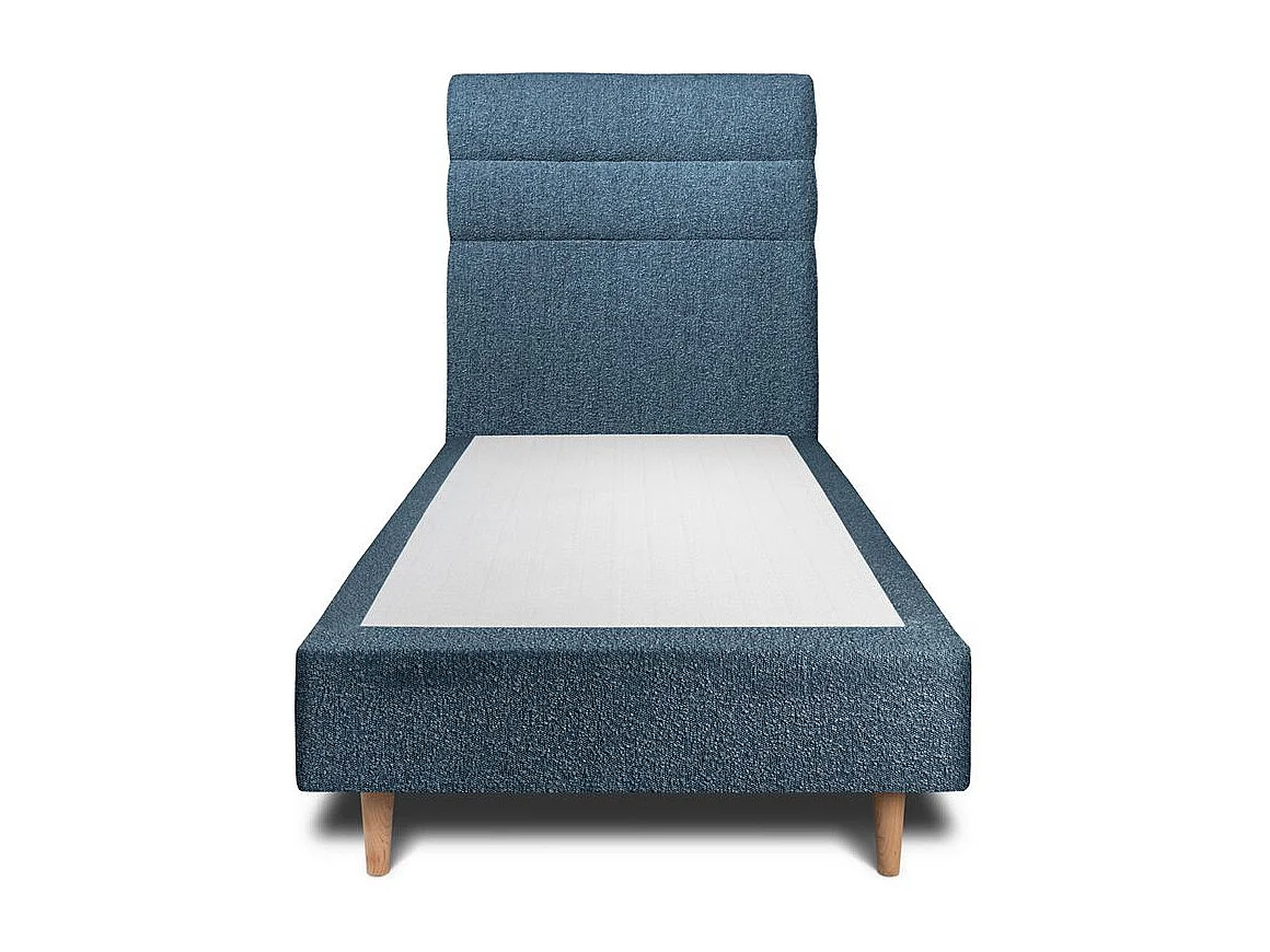Lit 90x190cm avec tête de lit lignes bouclette et sommier tapissier Bleu - Hauteur totale : 35cm