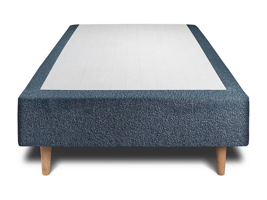 Lit 90x190cm avec tête de lit lignes bouclette et sommier tapissier Bleu - Hauteur totale : 35cm