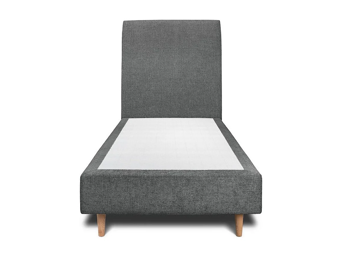 Lit 90x200cm avec tête de lit tapissier tissu et sommier tapissier gris anthracite - Hauteur totale : 35cm