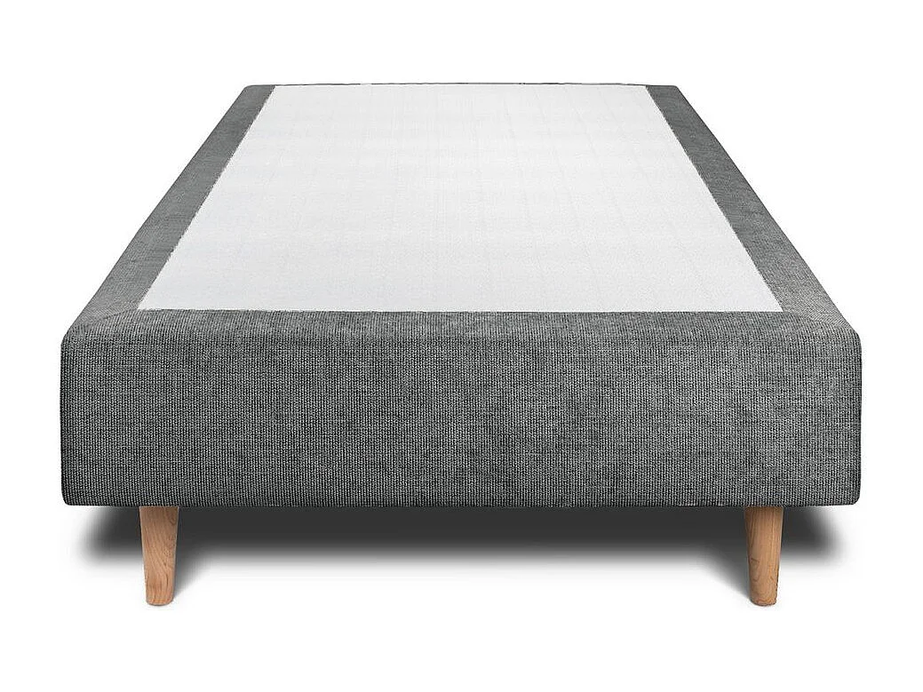 Lit 90x200cm avec tête de lit tapissier tissu et sommier tapissier gris anthracite - Hauteur totale : 35cm