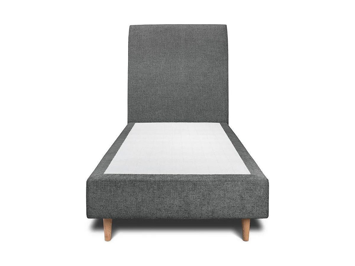 Lit 90x200cm avec tête de lit tapissier tissu et sommier tapissier gris anthracite - Hauteur totale : 35cm
