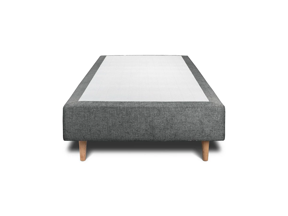 Lit 90x200cm avec tête de lit tapissier tissu et sommier tapissier gris anthracite - Hauteur totale : 35cm