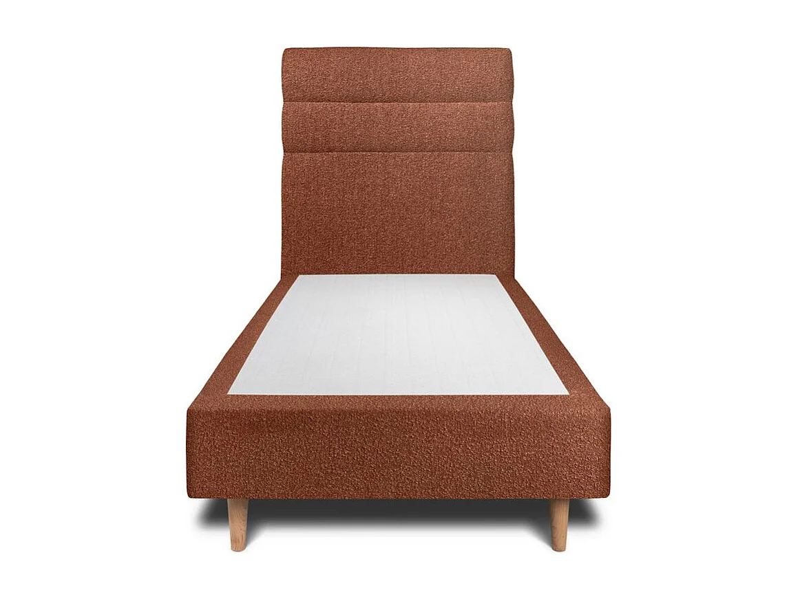 Lit 90x190cm avec tête de lit lignes bouclette et sommier tapissier terracotta - Hauteur totale : 35cm
