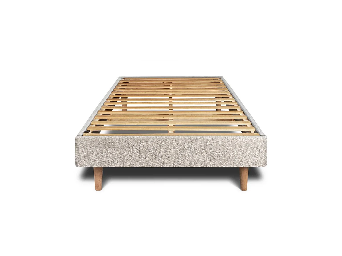 Lit 90x200cm avec tête de lit tapissier bouclette et sommier kit Beige - Hauteur totale : 29cm