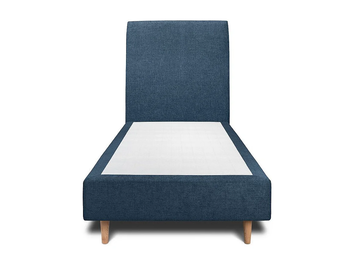 Lit 90x200cm avec tête de lit tapissier tissu et sommier tapissier Bleu - Hauteur totale : 35cm