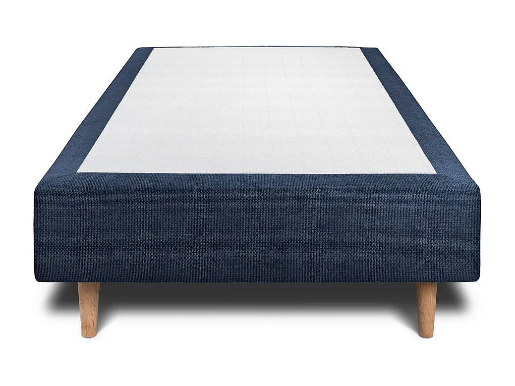 Lit 90x200cm avec tête de lit tapissier tissu et sommier tapissier Bleu - Hauteur totale : 35cm