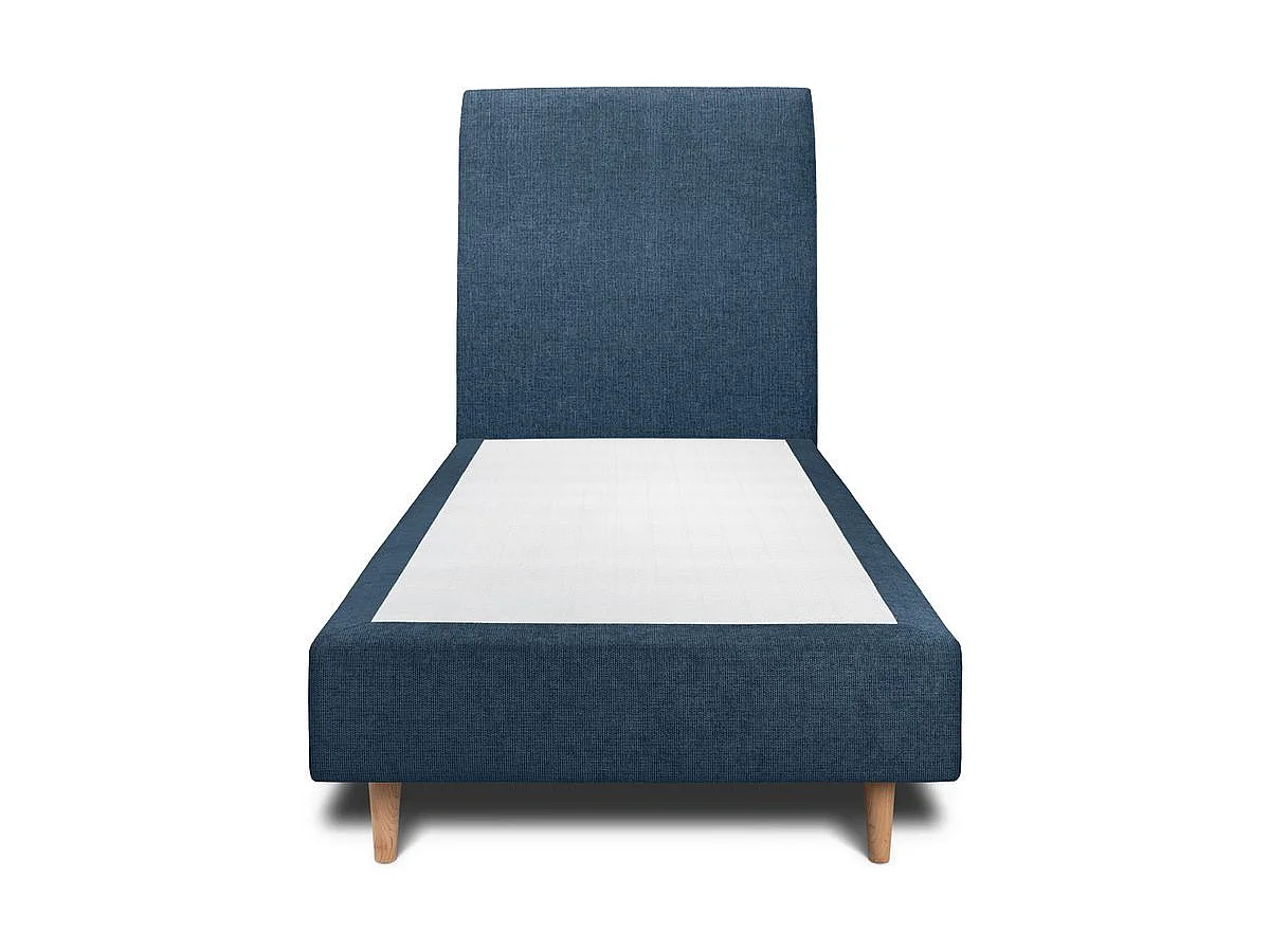 Lit 90x200cm avec tête de lit tapissier tissu et sommier tapissier Bleu - Hauteur totale : 35cm