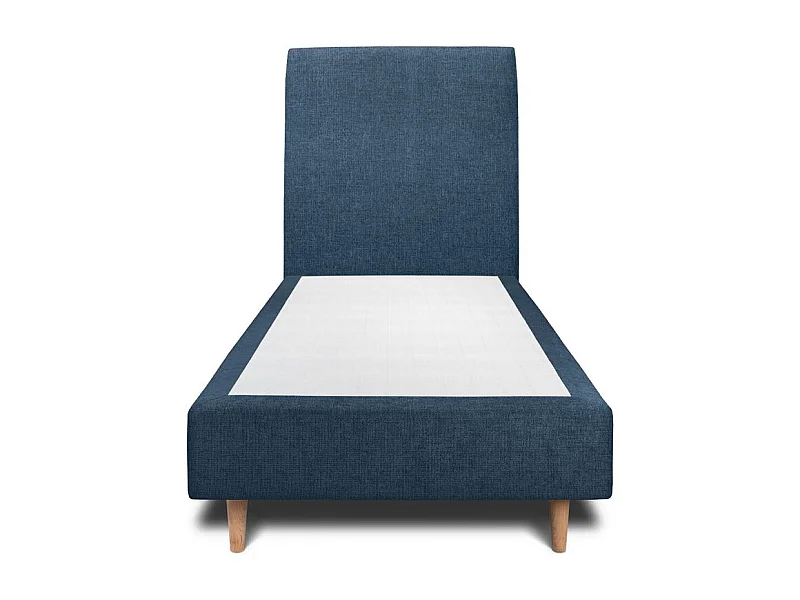 Lit 90x200cm avec tête de lit tapissier tissu et sommier tapissier Bleu - Hauteur totale : 35cm