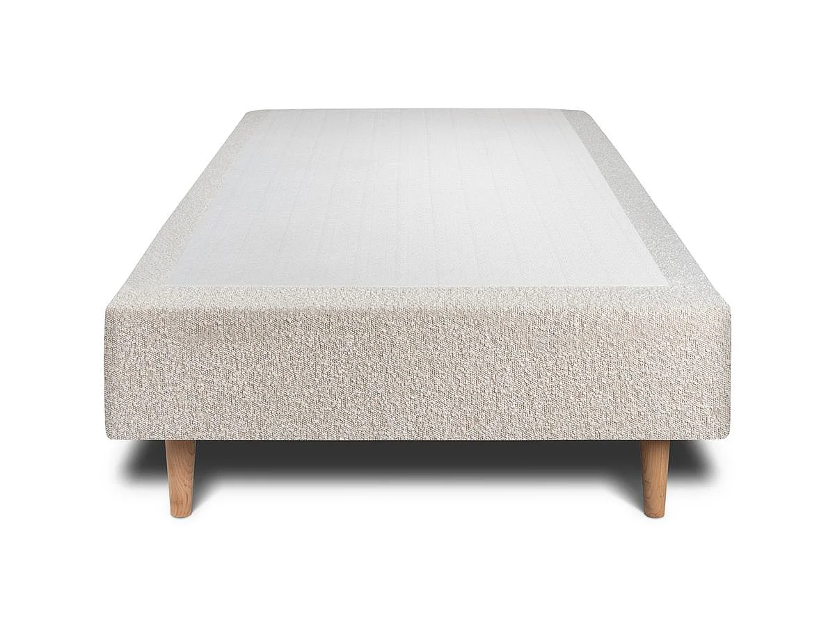 Lit 90x200cm avec tête de lit capitonnée bouclette et sommier tapissier beige - Hauteur totale : 35cm
