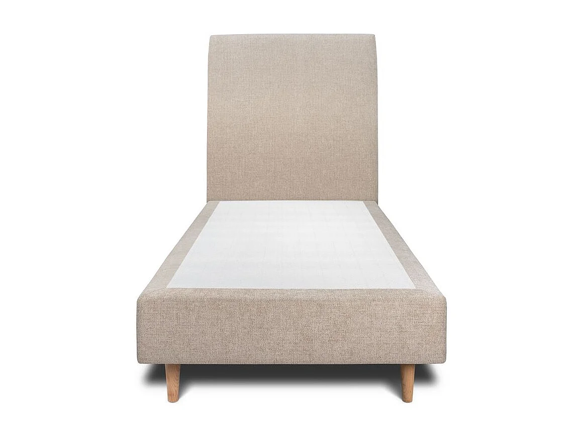 Lit 90x200cm avec tête de lit tapissier tissu et sommier tapissier beige brun - Hauteur totale : 35cm