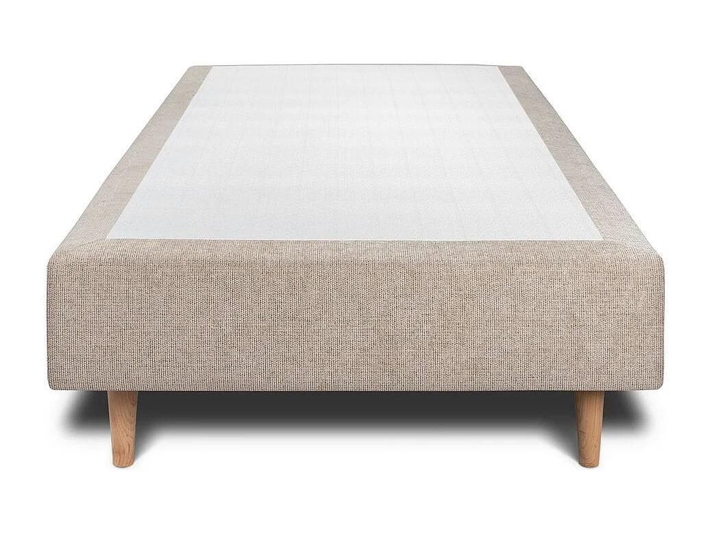 Lit 90x200cm avec tête de lit tapissier tissu et sommier tapissier beige brun - Hauteur totale : 35cm