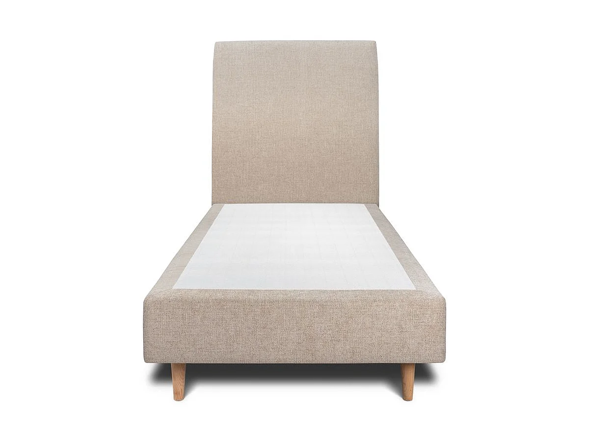 Lit 90x200cm avec tête de lit tapissier tissu et sommier tapissier beige brun - Hauteur totale : 35cm