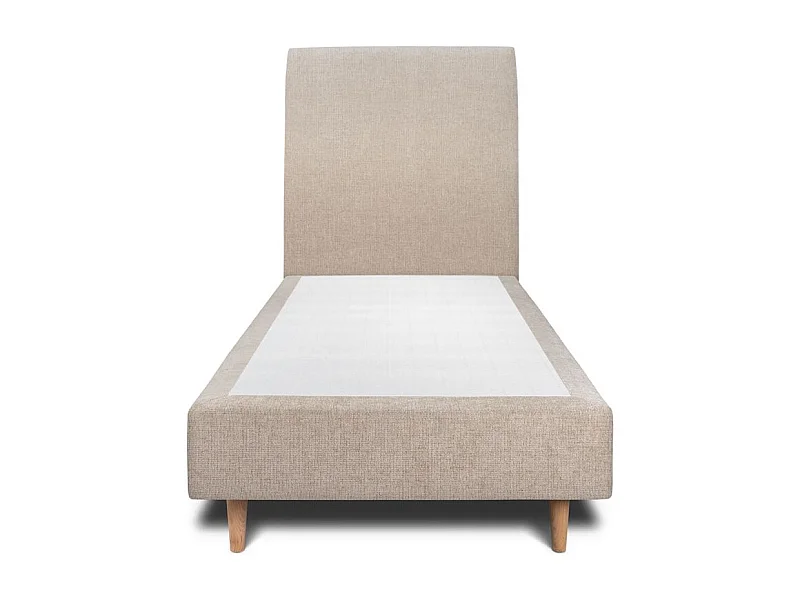 Lit 90x200cm avec tête de lit tapissier tissu et sommier tapissier beige brun - Hauteur totale : 35cm