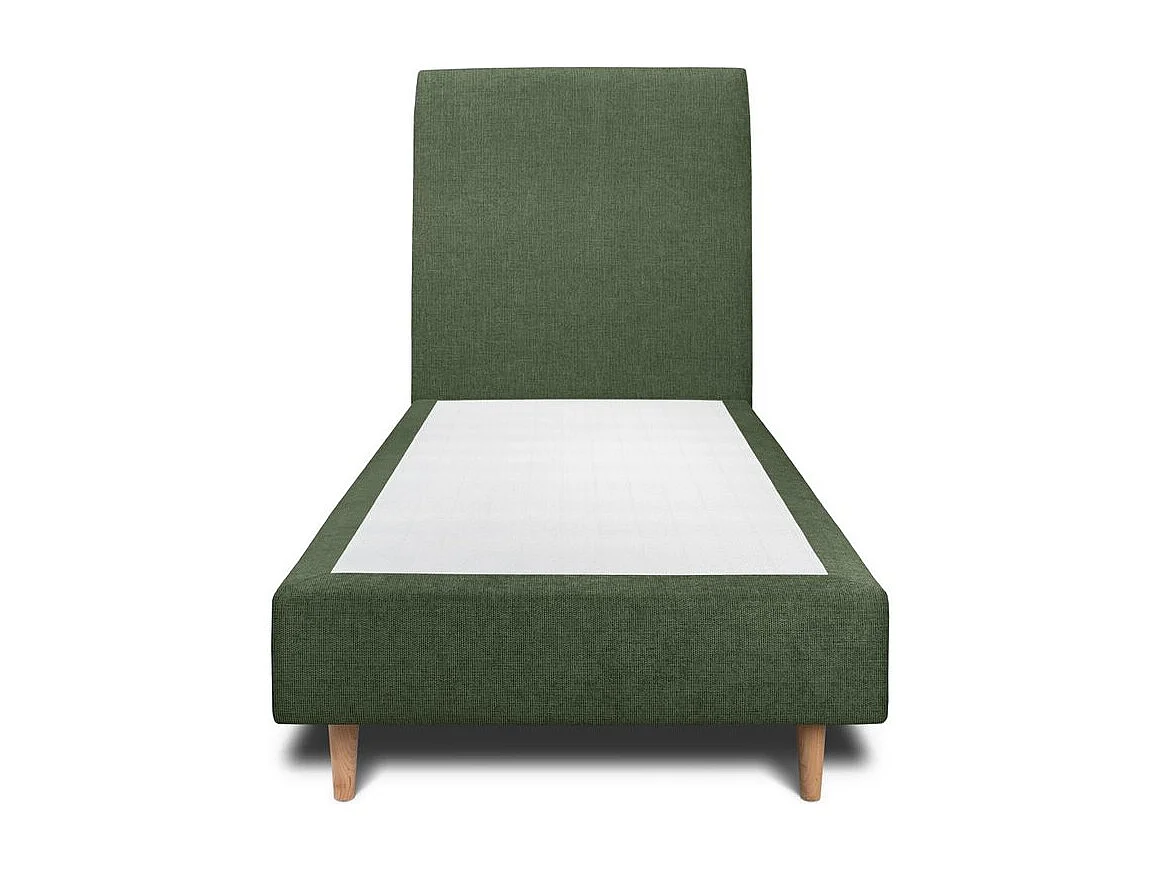 Lit 90x200cm avec tête de lit tapissier tissu et sommier tapissier vert - Hauteur totale : 35cm
