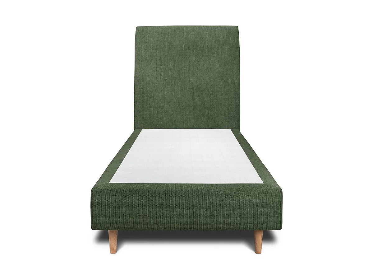 Lit 90x200cm avec tête de lit tapissier tissu et sommier tapissier vert - Hauteur totale : 35cm