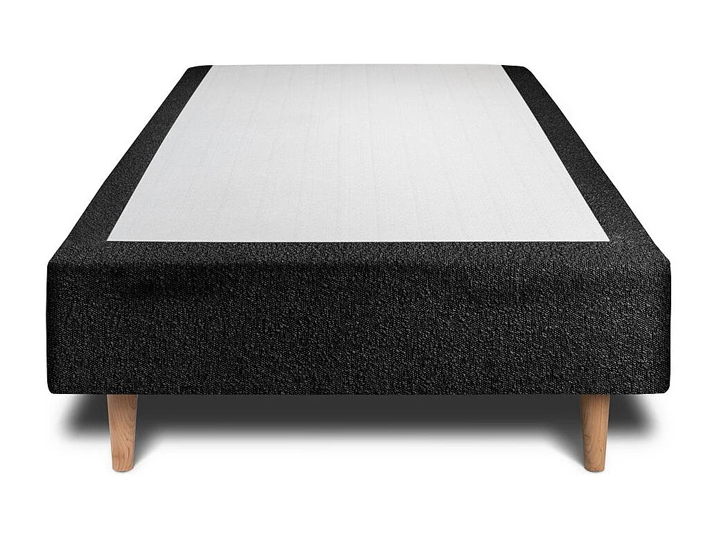 Lit 90x200cm avec tête de lit capitonnée bouclette et sommier tapissier Noir - Hauteur totale : 35cm