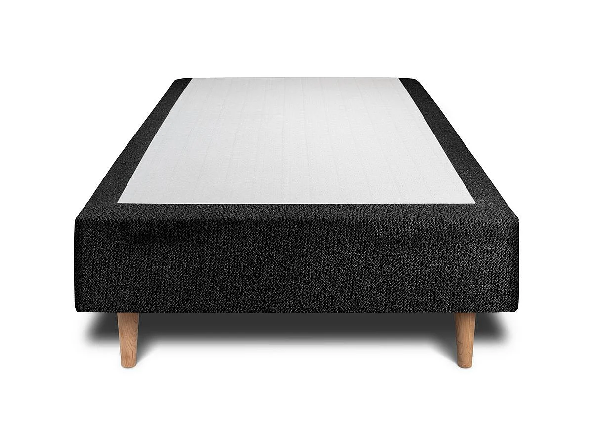 Lit 90x200cm avec tête de lit capitonnée bouclette et sommier tapissier Noir - Hauteur totale : 35cm