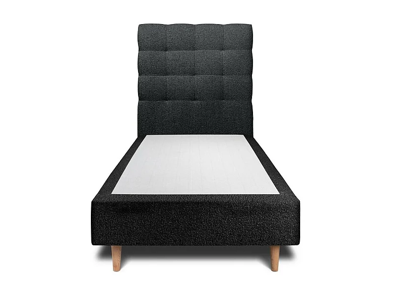 Lit 90x200cm avec tête de lit capitonnée bouclette et sommier tapissier Noir - Hauteur totale : 35cm