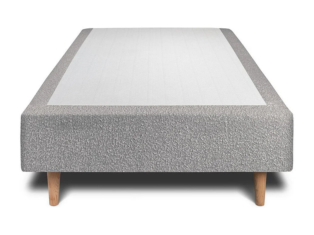 Lit 90x200cm avec tête de lit capitonnée bouclette et sommier tapissier gris - Hauteur totale : 35cm